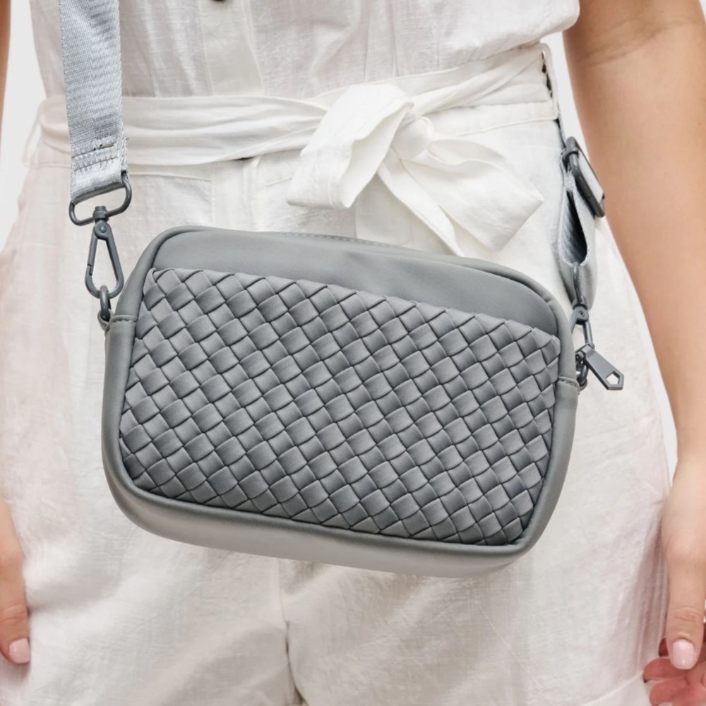 Sol and Selene Inspiration Woven Neoprene Crossbody Bag in Gray